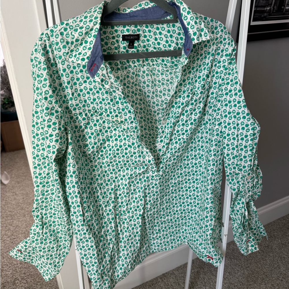 Talbots Green and White Apple Top